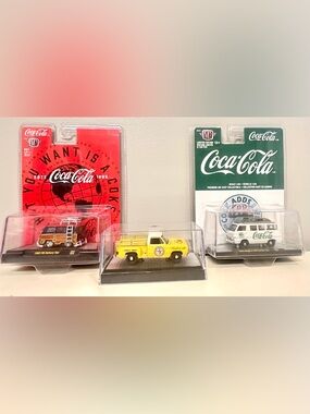 M2 Machines Coca-Cola Diecast 60 VW Van, 78 Dodge Truck, 65 Dodge Camper Van